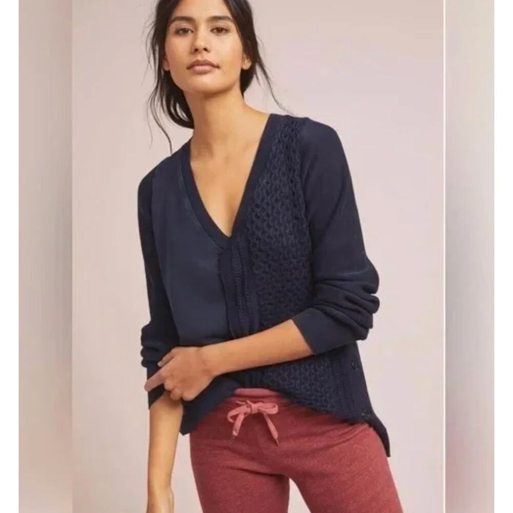 Anthropologie Saturday Sunday Blue Cotton Arcana knit Sweatshirt size M
